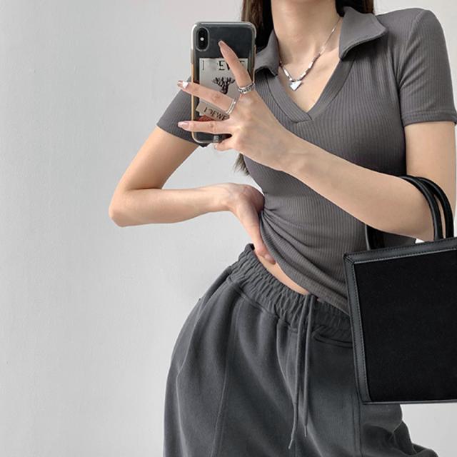 ポロシャツ レディースクロップドTシャツ 送料無料 即日発送-8