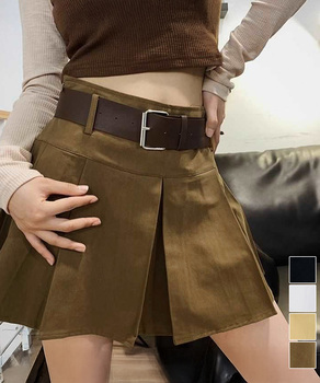 ミニボックススカートプリーツ ベルト付き 送料無料 即日発送-0