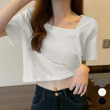 ショート丈Tシャツ レディース 半袖 送料無料 即日発送-0