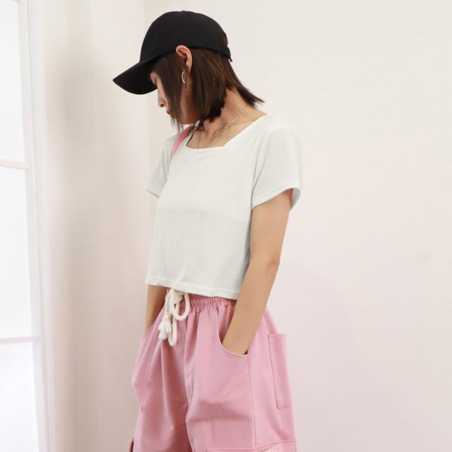 ショート丈Tシャツ レディース 半袖 送料無料 即日発送-7