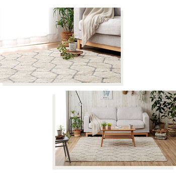 カーペット 約190×190cm　アイボリー　ふんわりラグ ボリュームタイプ ウォッシャブル 幾何柄 ポラロ 送料無料-2