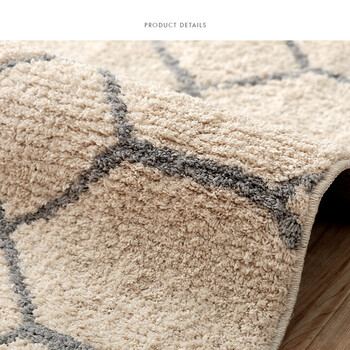 カーペット 約190×190cm　アイボリー　ふんわりラグ ボリュームタイプ ウォッシャブル 幾何柄 ポラロ 送料無料-7