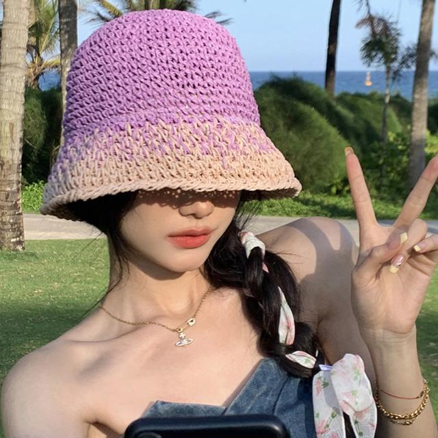 麦わら帽子 配色ストローハット 小顔 送料無料 即日発送-9