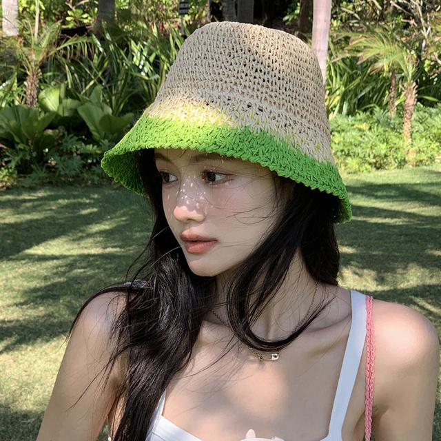 麦わら帽子 配色ストローハット 小顔 送料無料 即日発送-2