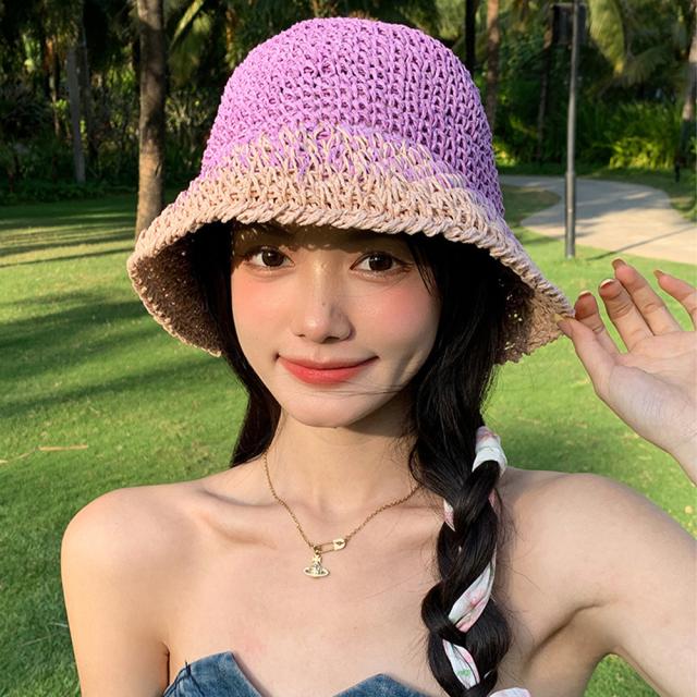 麦わら帽子 配色ストローハット 小顔 送料無料 即日発送-3