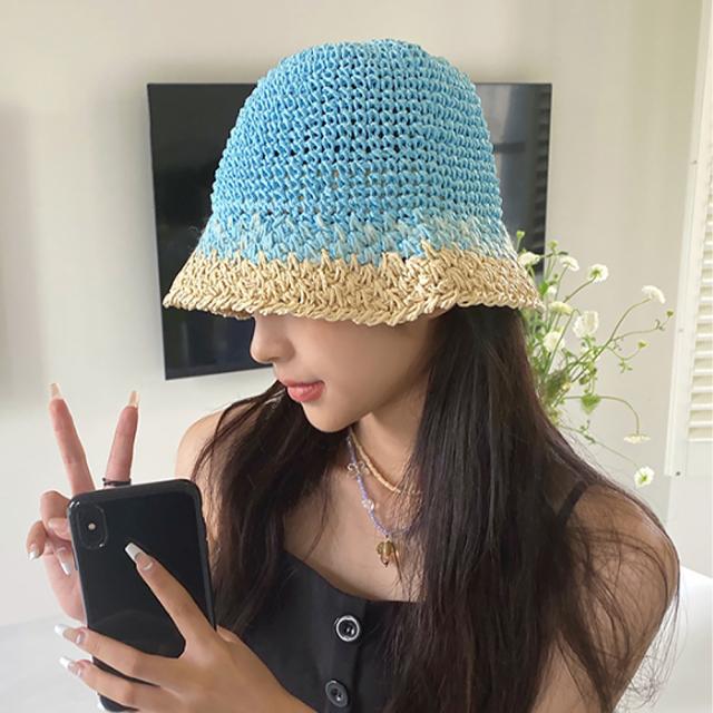 麦わら帽子 配色ストローハット 小顔 送料無料 即日発送-4