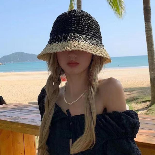 麦わら帽子 配色ストローハット 小顔 送料無料 即日発送-5