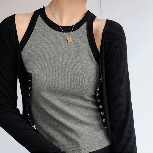 タンクトップ ロング丈 配色 ストリート 送料無料 即日発送-6