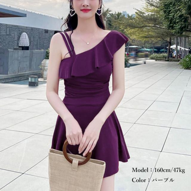 ワンショルダーワンピース水着 体型カバー 送料無料 即日発送-7