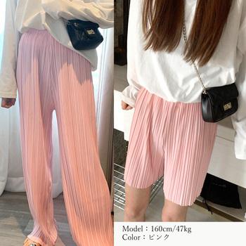 プリーツワイドパンツ2枚セット冷感タッチ 送料無料 即日発送-8