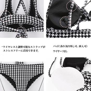 水着 千鳥柄 バックリボン スイムウェア 送料無料 即日発送-3