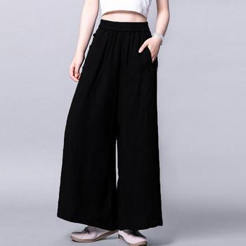 綿麻風ワイドパンツレディースリネンパンツ 送料無料 即日発送-4