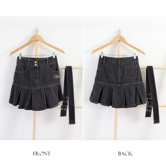 ミニデニムプリーツスカート ベルト付き 送料無料 即日発送-2