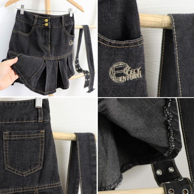 ミニデニムプリーツスカート ベルト付き 送料無料 即日発送-3