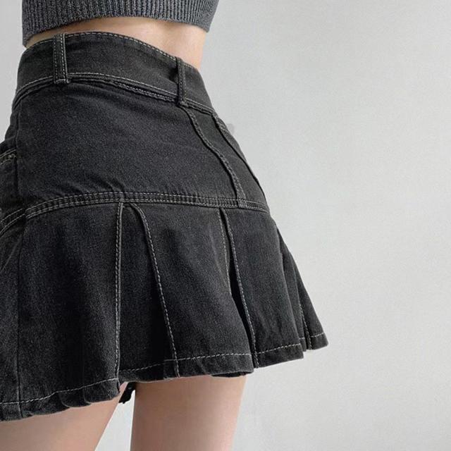 ミニデニムプリーツスカート ベルト付き 送料無料 即日発送-6