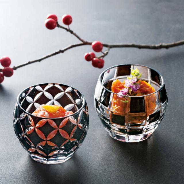 和食器 夢切子 千代口 黒 市松 七宝 菊 送料無料-7