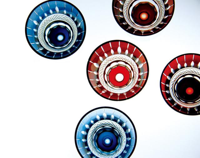 和食器 夢切子 高台 赤 藍 送料無料-2