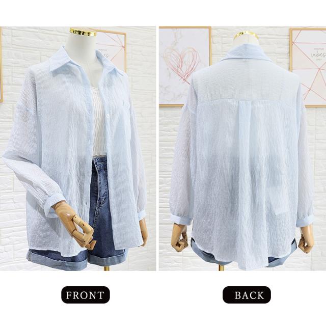 ストライプ ブラウス シアーシャツ 夏服 送料無料 即日発送-2