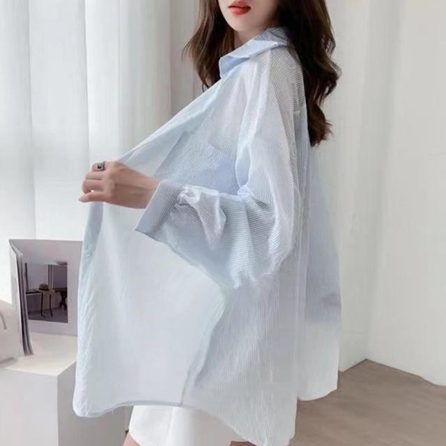 ストライプ ブラウス シアーシャツ 夏服 送料無料 即日発送-4