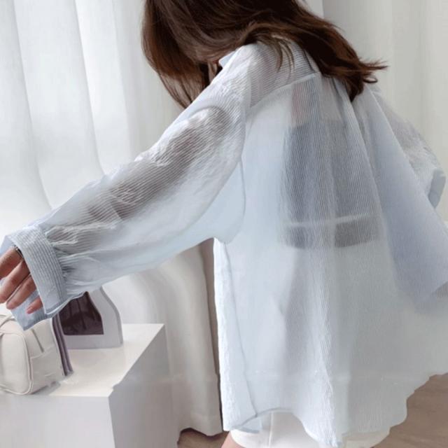 ストライプ ブラウス シアーシャツ 夏服 送料無料 即日発送-5