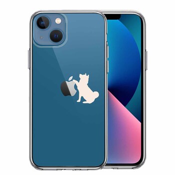iPhone13 ケース クリア わんこ お手 ホワイト スマホケース 側面ソフト 背面ハード ハイブリッド 送料無料-0