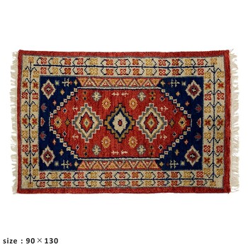 ラグ お部屋が明るくなる天然素材のトライバル風ラグ 90×130　CRIMSON 送料無料-1