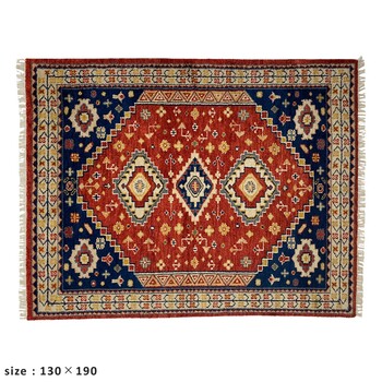 ラグ お部屋が明るくなる天然素材のトライバル風ラグ 90×130　CRIMSON 送料無料-2