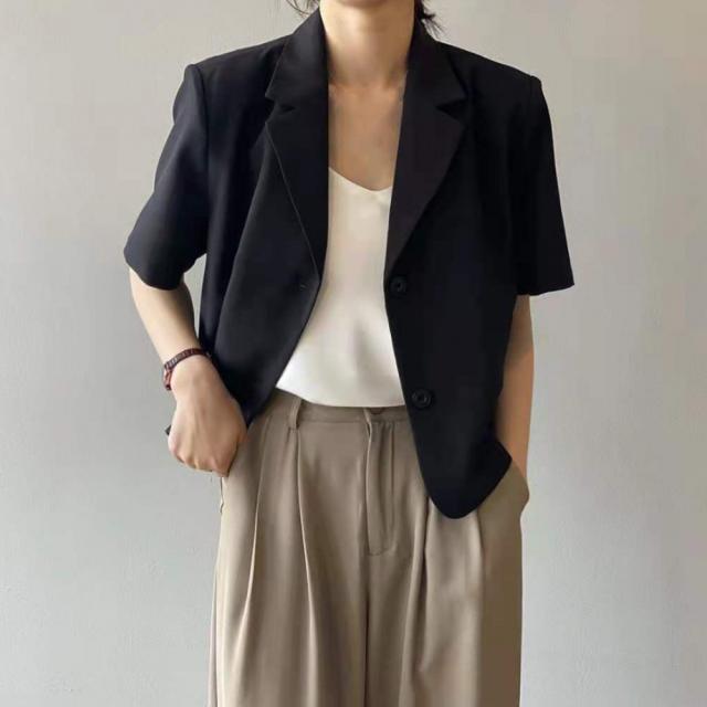 クロップド丈 テーラードジャケット 半袖 送料無料 即日発送-4