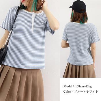 ヘンリーネック Tシャツ ボーダー柄半袖 送料無料 即日発送-9