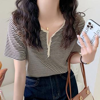 ヘンリーネック Tシャツ ボーダー柄半袖 送料無料 即日発送-4