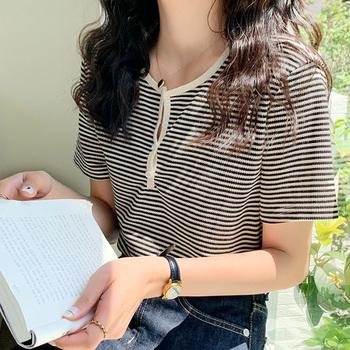 ヘンリーネック Tシャツ ボーダー柄半袖 送料無料 即日発送-5