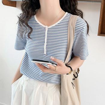 ヘンリーネック Tシャツ ボーダー柄半袖 送料無料 即日発送-7