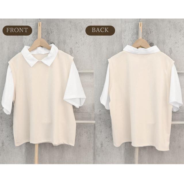 半袖ニットTシャツ レイヤード風Tシャツ 送料無料 即日発送-2