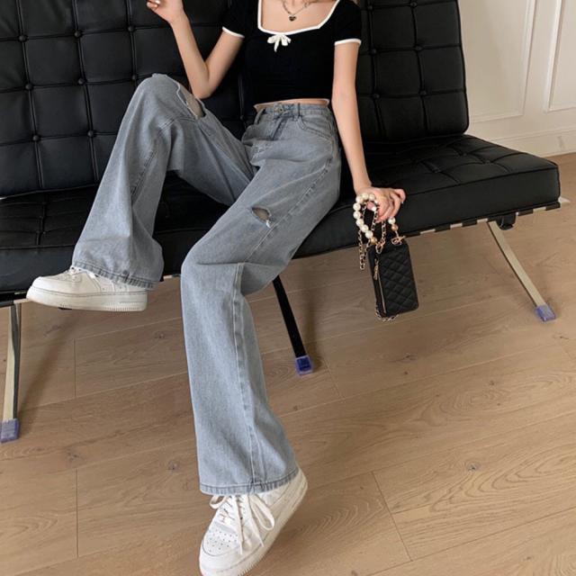 ダメージ デニムパンツ レディース着やせ SK19406539-2698 送料無料 即日発送-9