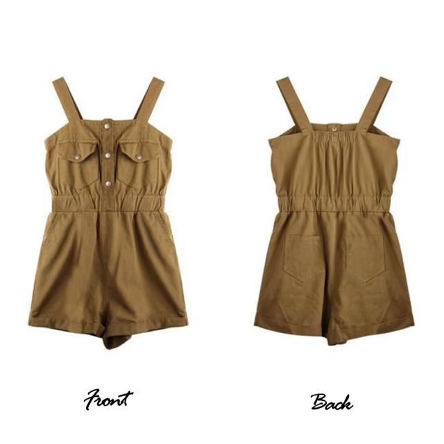 デニムサロペットショート丈オールインワン 送料無料 即日発送-2