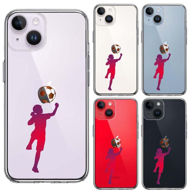 iPhone14Plus ケース クリア サッカー ヘディング 女子 スマホケース 側面ソフト 背面ハード ハイブリッド  送料無料-1