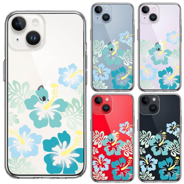 iPhone14Plus ケース クリア ハイビスカス ブルー スマホケース 側面ソフト 背面ハード ハイブリッド 送料無料-1