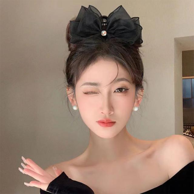 リボンヘアクリップ 大きめ黒 レディース 送料無料 即日発送-3