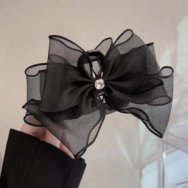 リボンヘアクリップ 大きめ黒 レディース 送料無料 即日発送-4