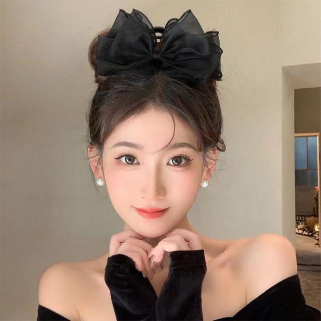 リボンヘアクリップ 大きめ黒 レディース 送料無料 即日発送-6