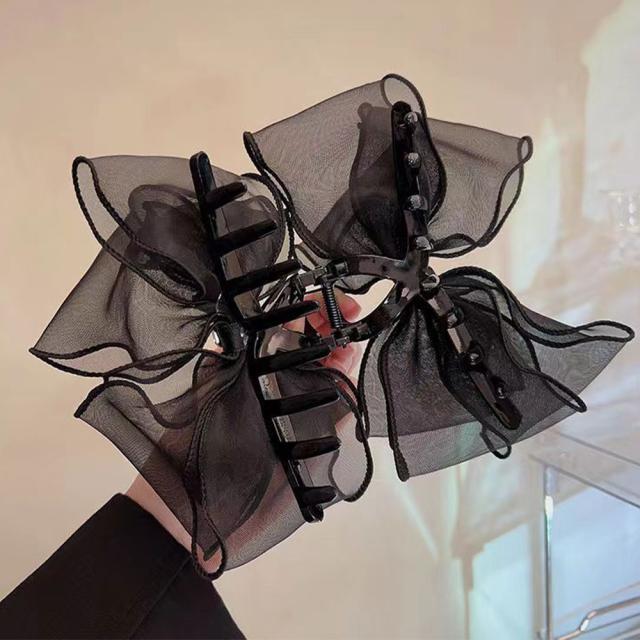 リボンヘアクリップ 大きめ黒 レディース 送料無料 即日発送-8