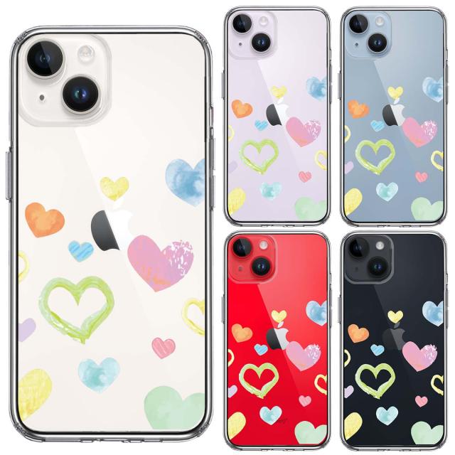 iPhone14 ケース クリア 水彩 ハート ドット dot スマホケース 側面ソフト 背面ハード ハイブリッド 送料無料-1