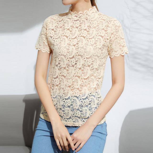 ハイネック 総レース花柄トップス 送料無料 即日発送-5