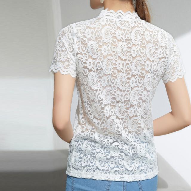 ハイネック 総レース花柄トップス 送料無料 即日発送-7