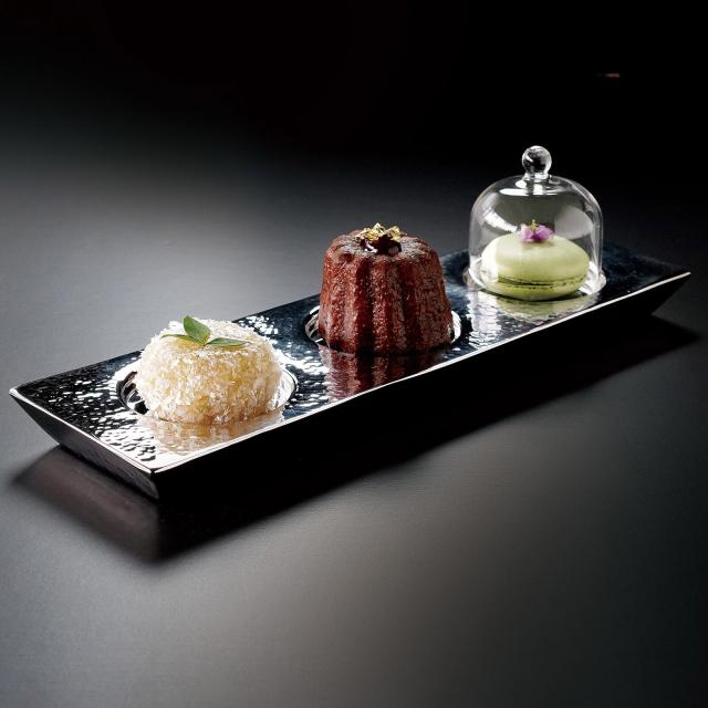 和食器 ステンレス槌目 3ッ穴プレート 二層タイプ 小 送料無料-1