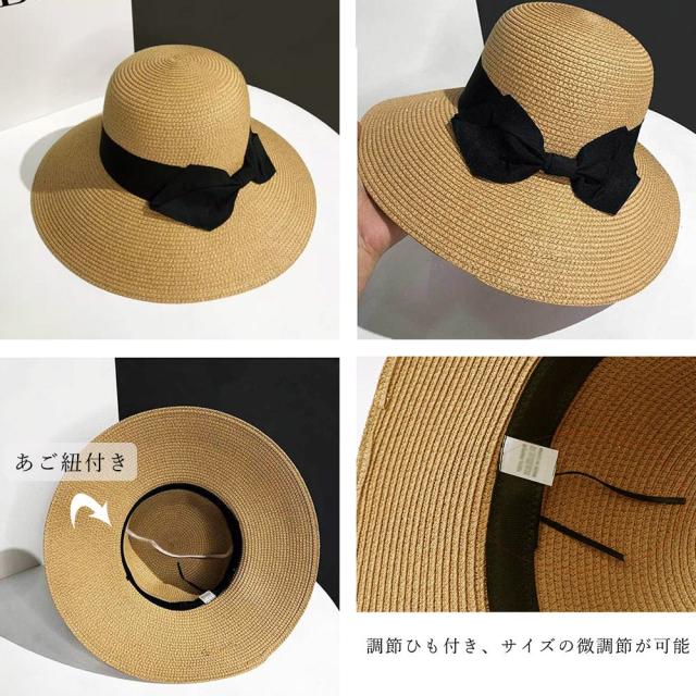 麦わら帽子 ストローハットリボン付き夏帽 送料無料 即日発送-2