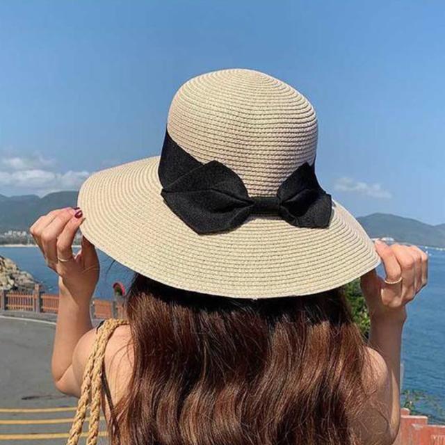 麦わら帽子 ストローハットリボン付き夏帽 送料無料 即日発送-5