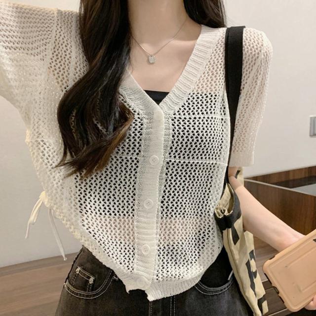 透かし編みニットカーディガン ショート丈 SK19561452-7029 送料無料 即日発送-9