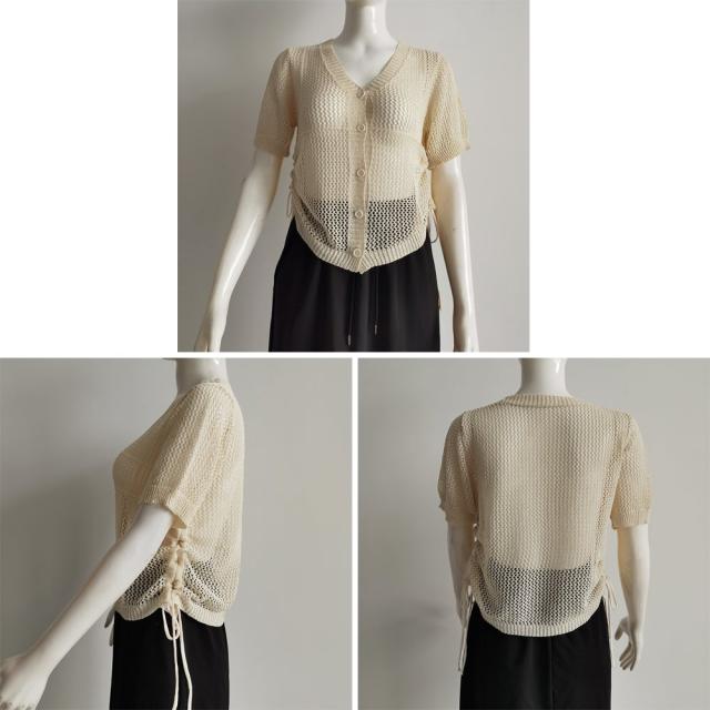 透かし編みニットカーディガン ショート丈 SK19561452-7029 送料無料 即日発送-3