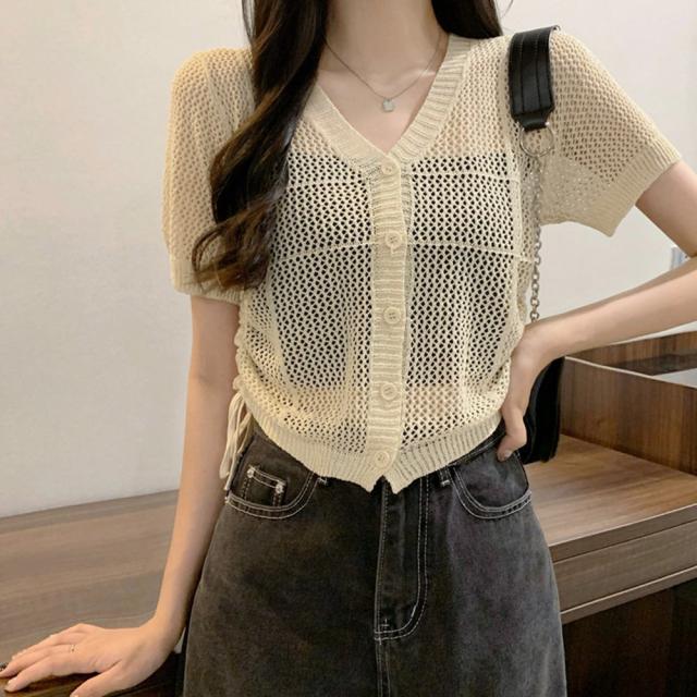 透かし編みニットカーディガン ショート丈 SK19561452-7029 送料無料 即日発送-4
